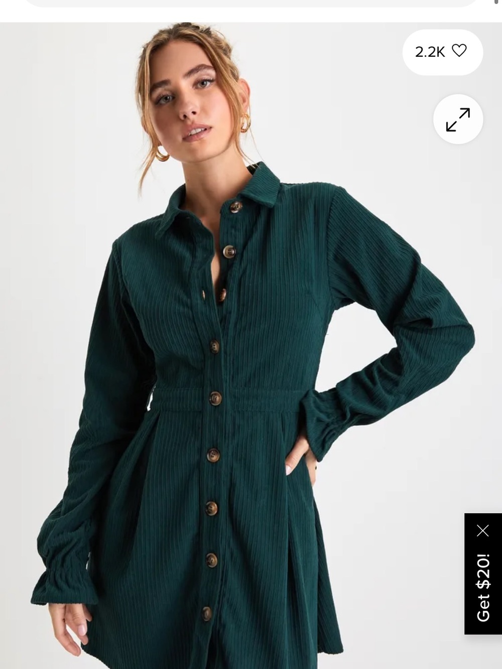 Lulu’s Emerald Green Corduroy Mini Dress With Pockets